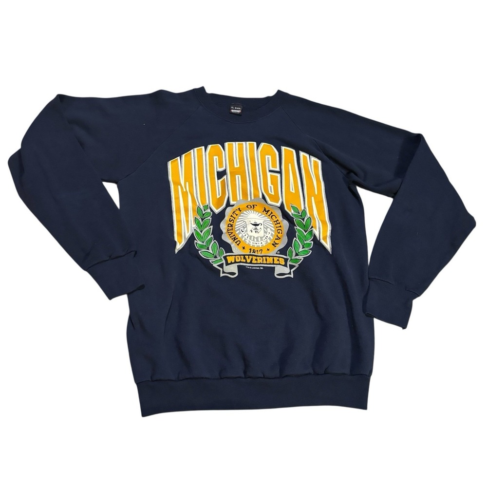 Screen Stars University Of Michigan Crewneck Sweatshirt Navy Blue Womens‎ XL Vtg